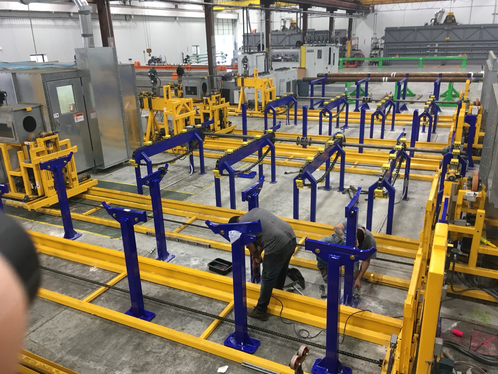 Pipe handling racks and kickers seen from above during assembly