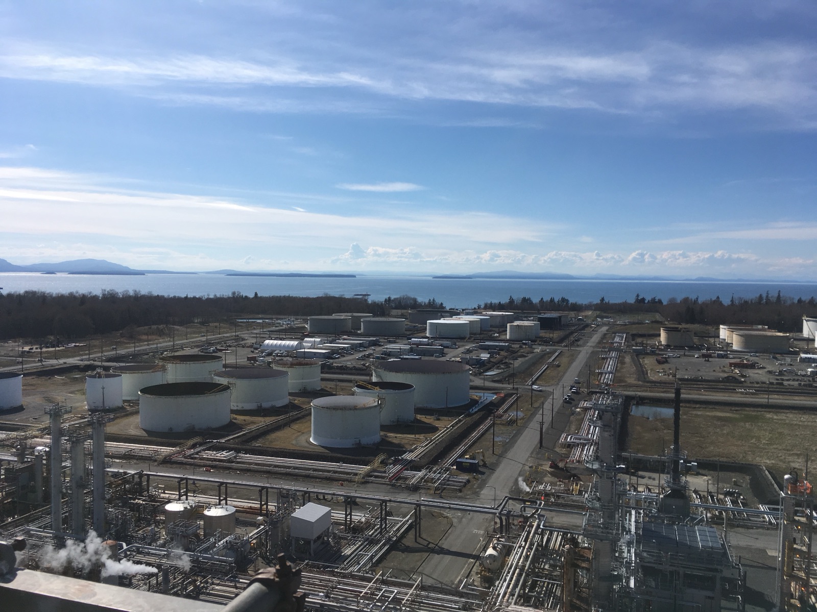 Refinery process units and tank farm from above
